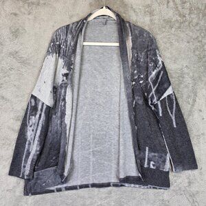 3 Potato Cardigan Sweater Womens Large Abstract Print Open Front Lightweight